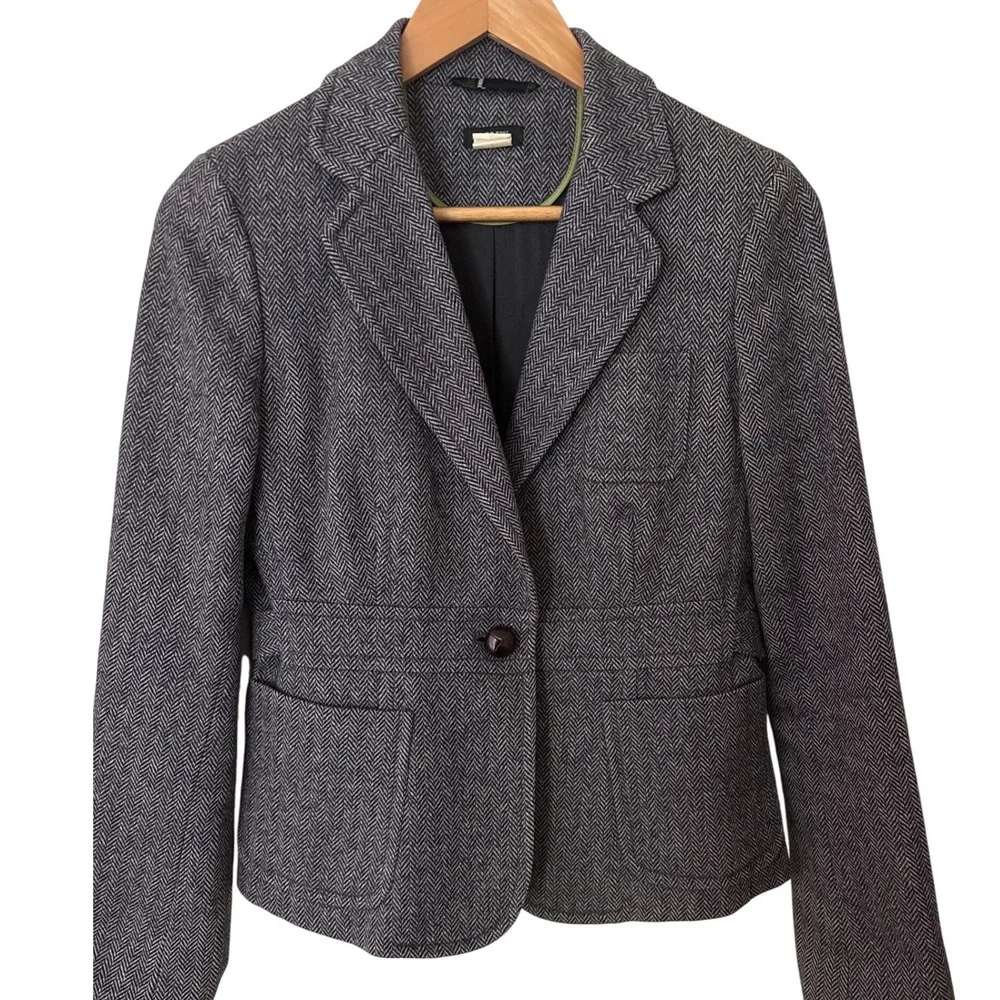 J. Crew Women's Wool Herringbone Blazer Jacket with Embroidered Detail Size 6 - Picture 2 of 12